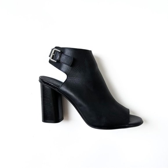 L’intervalle Black Leather Block Heel Mule Peep Toe Booties size 41 or 10 - Picture 1 of 8